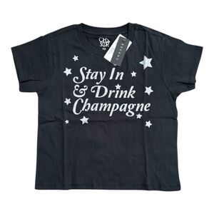 Chaser Black Graphic Tee Women’s Stay In & Drink Champagne XS T-Shirt